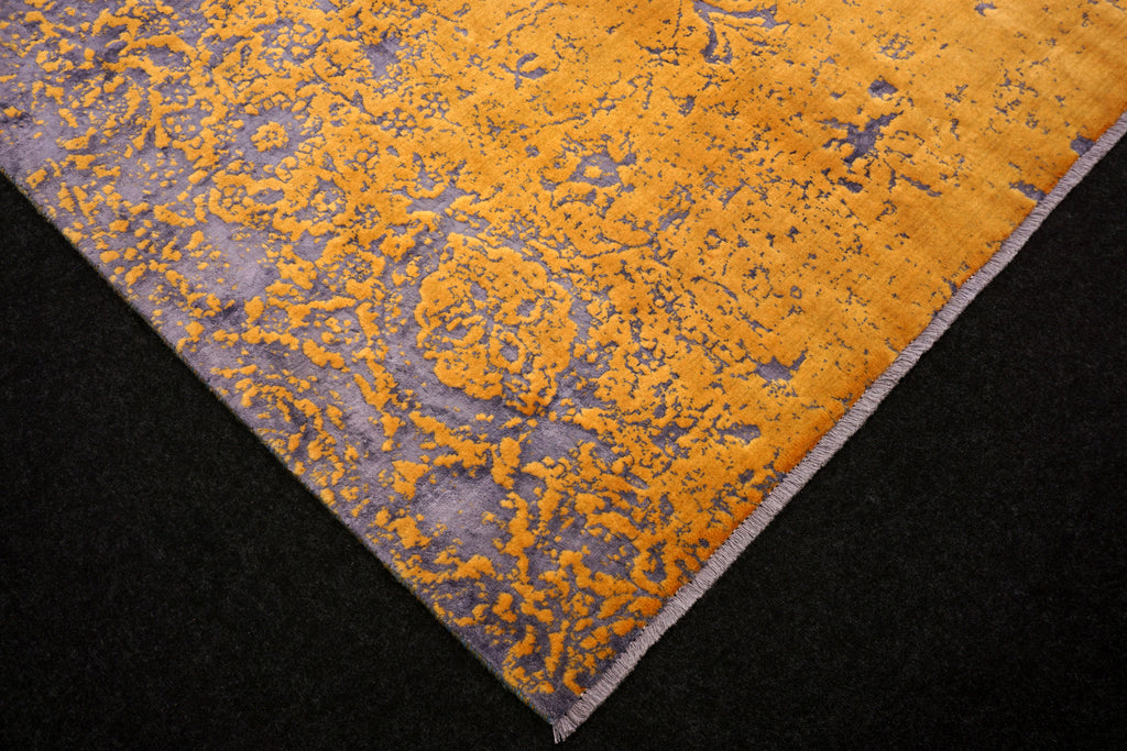 Designerteppich 343 x 232 cm Gold Lila Handgeknüpft