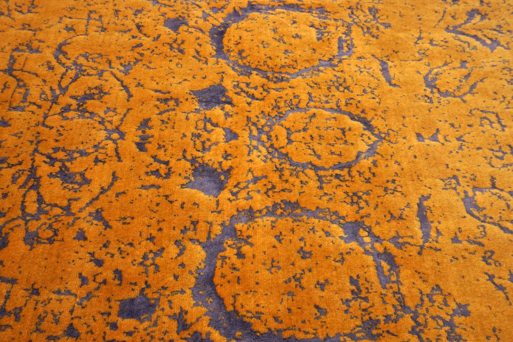 Designerteppich 343 x 232 cm Gold Lila Handgeknüpft