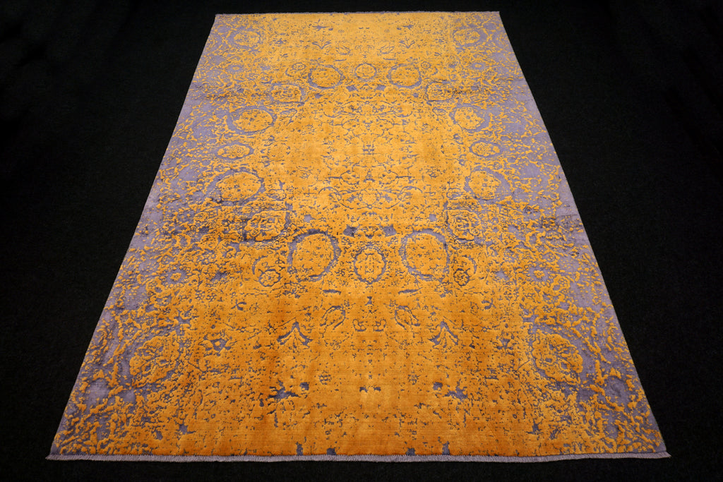 Designerteppich 343 x 232 cm Gold Lila Handgeknüpft