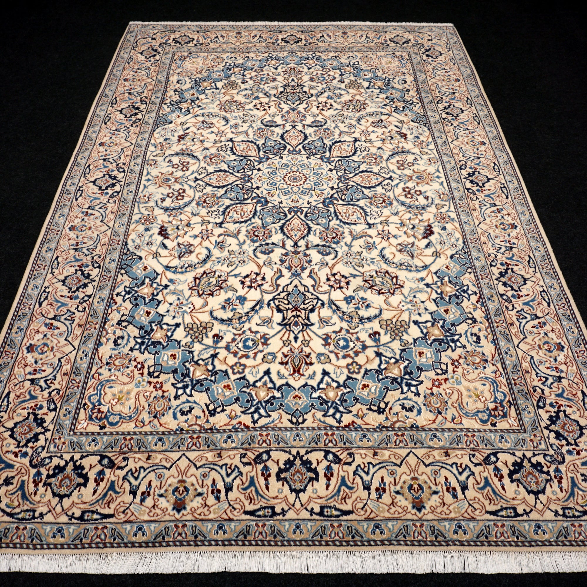 Nain Teppich 282 x 180 cm Beige Blau Handgeknüft