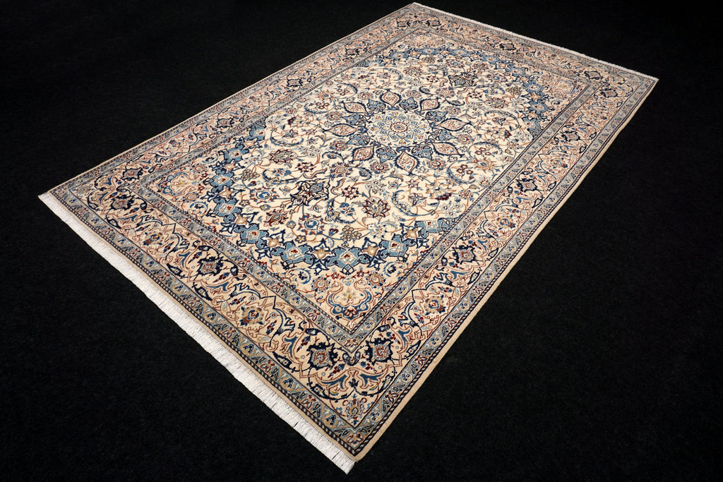 Nain Teppich 282 x 180 cm Beige Blau Handgeknüft