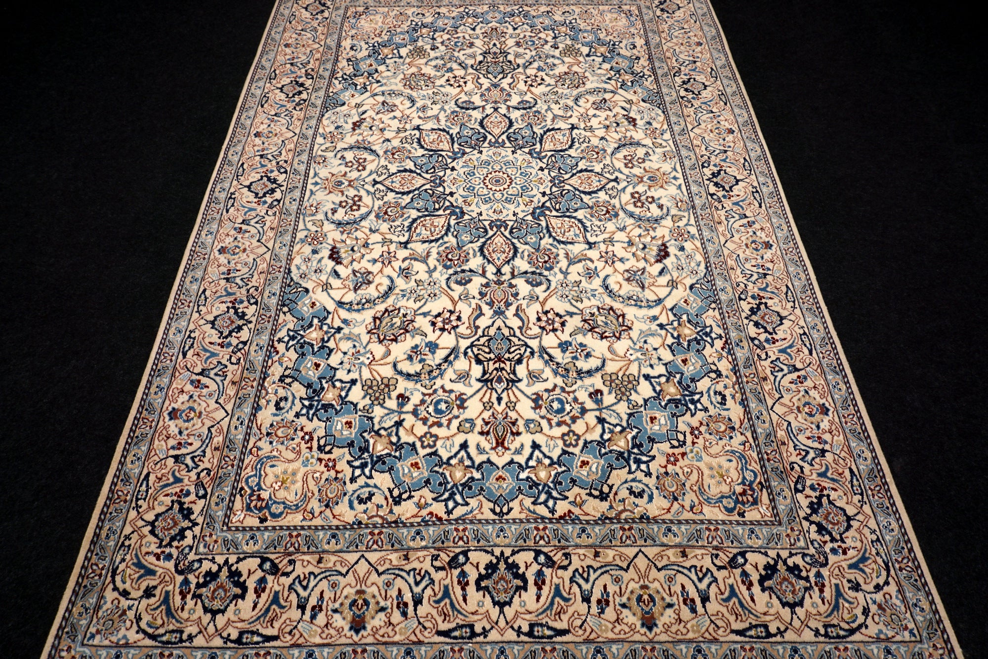 Nain Teppich 282 x 180 cm Beige Blau Handgeknüft