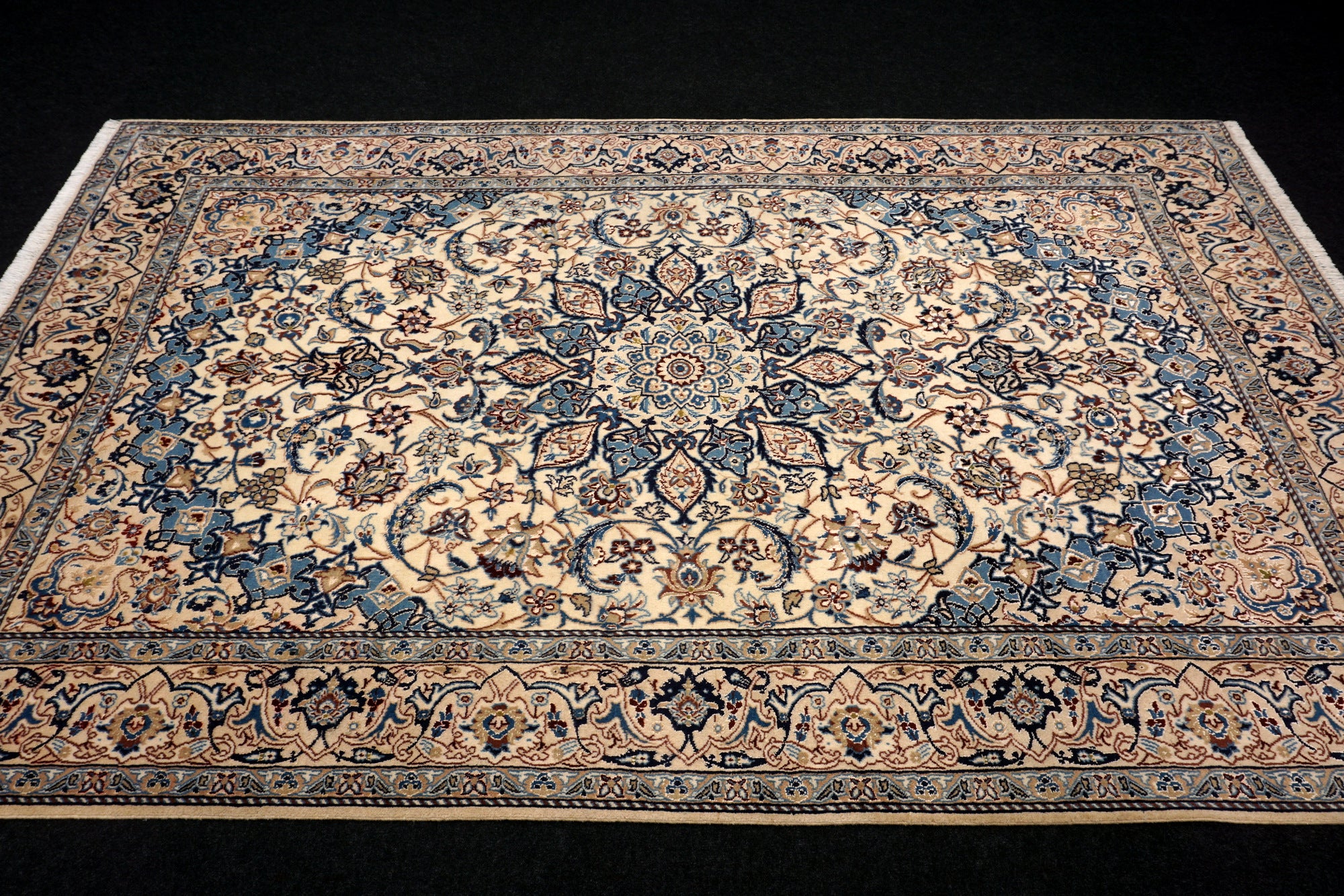 Nain Teppich 282 x 180 cm Beige Blau Handgeknüft
