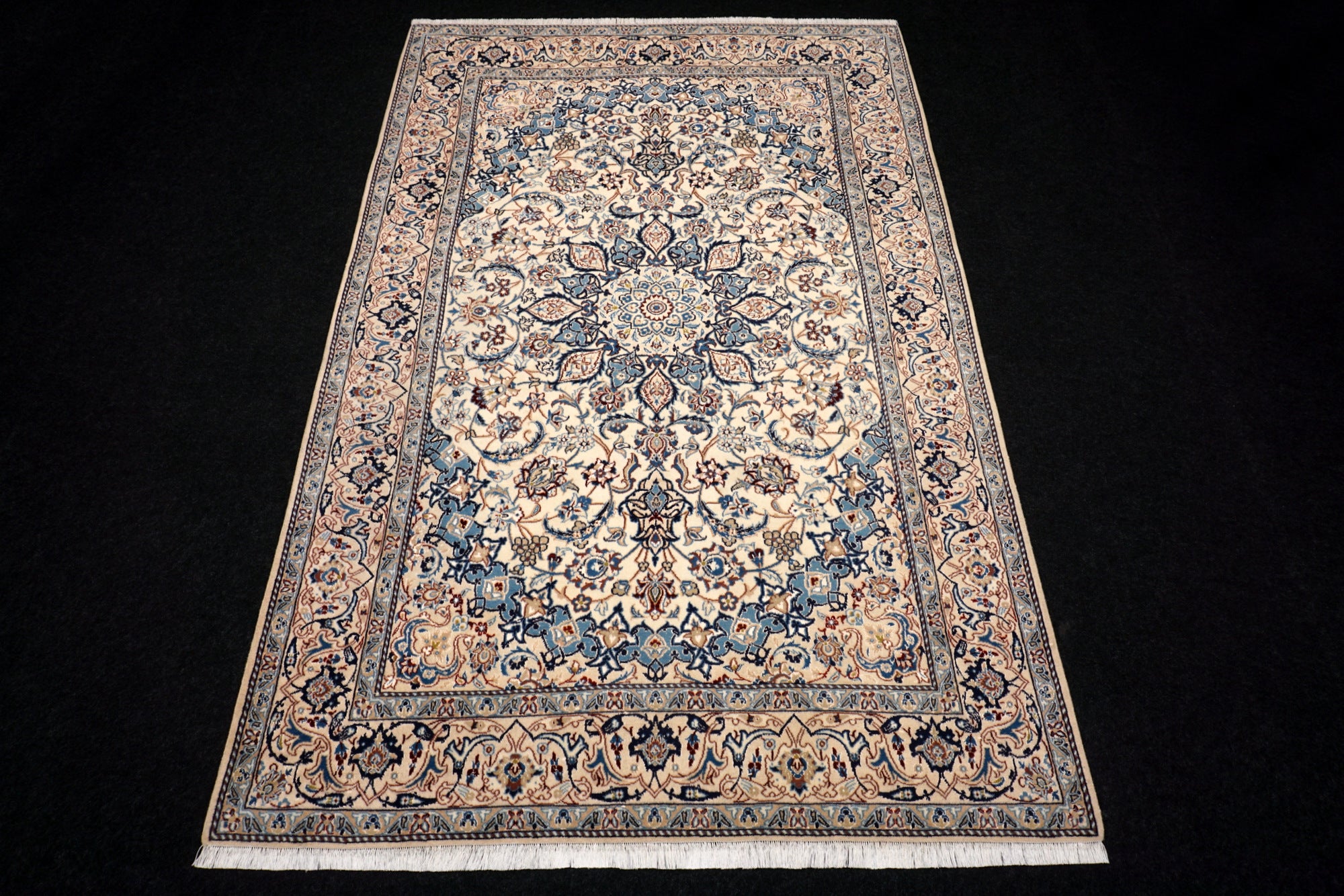 Nain Teppich 282 x 180 cm Beige Blau Handgeknüft