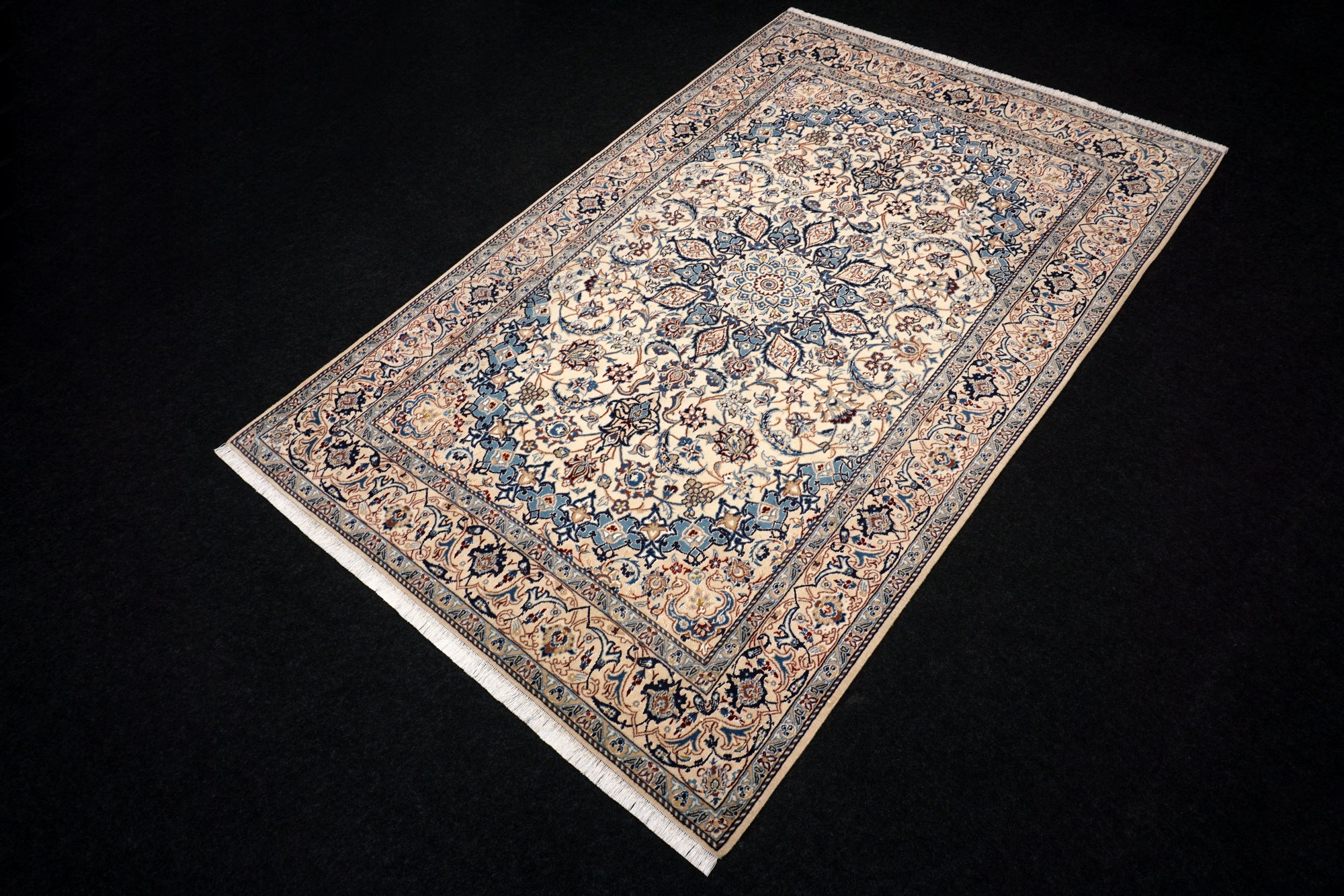 Nain Teppich 282 x 180 cm Beige Blau Handgeknüft