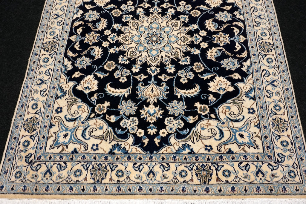 Nain 194 x 152 cm Dunkelblau Seide Handgeknüpft
