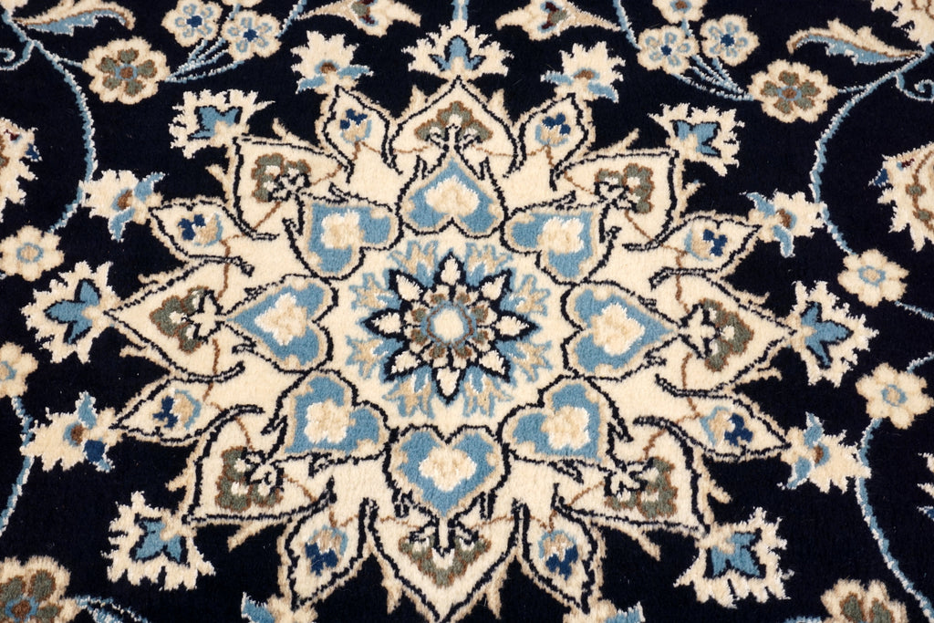 Nain 194 x 152 cm Dunkelblau Seide Handgeknüpft