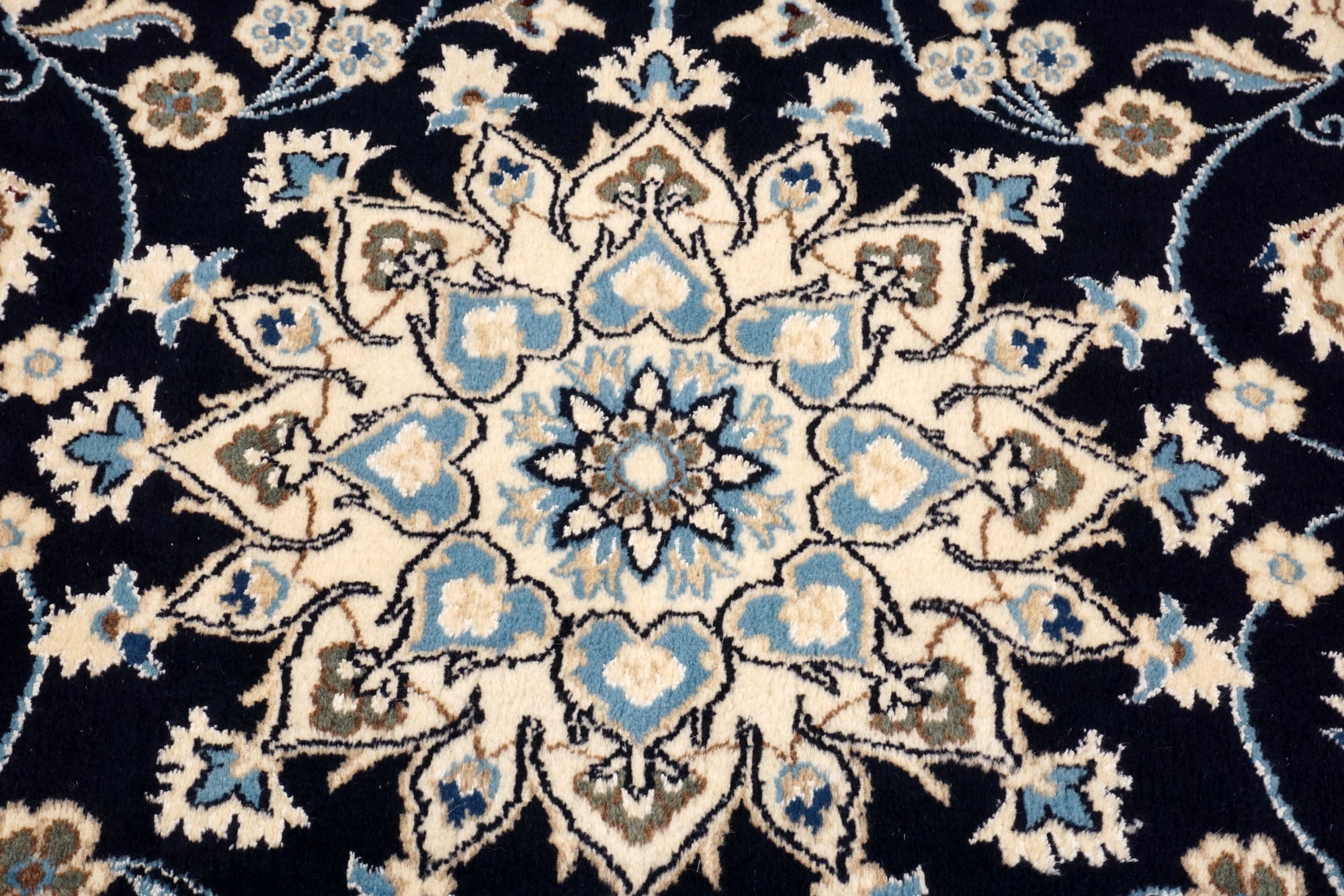 Nain 194 x 152 cm Dunkelblau Seide Handgeknüpft