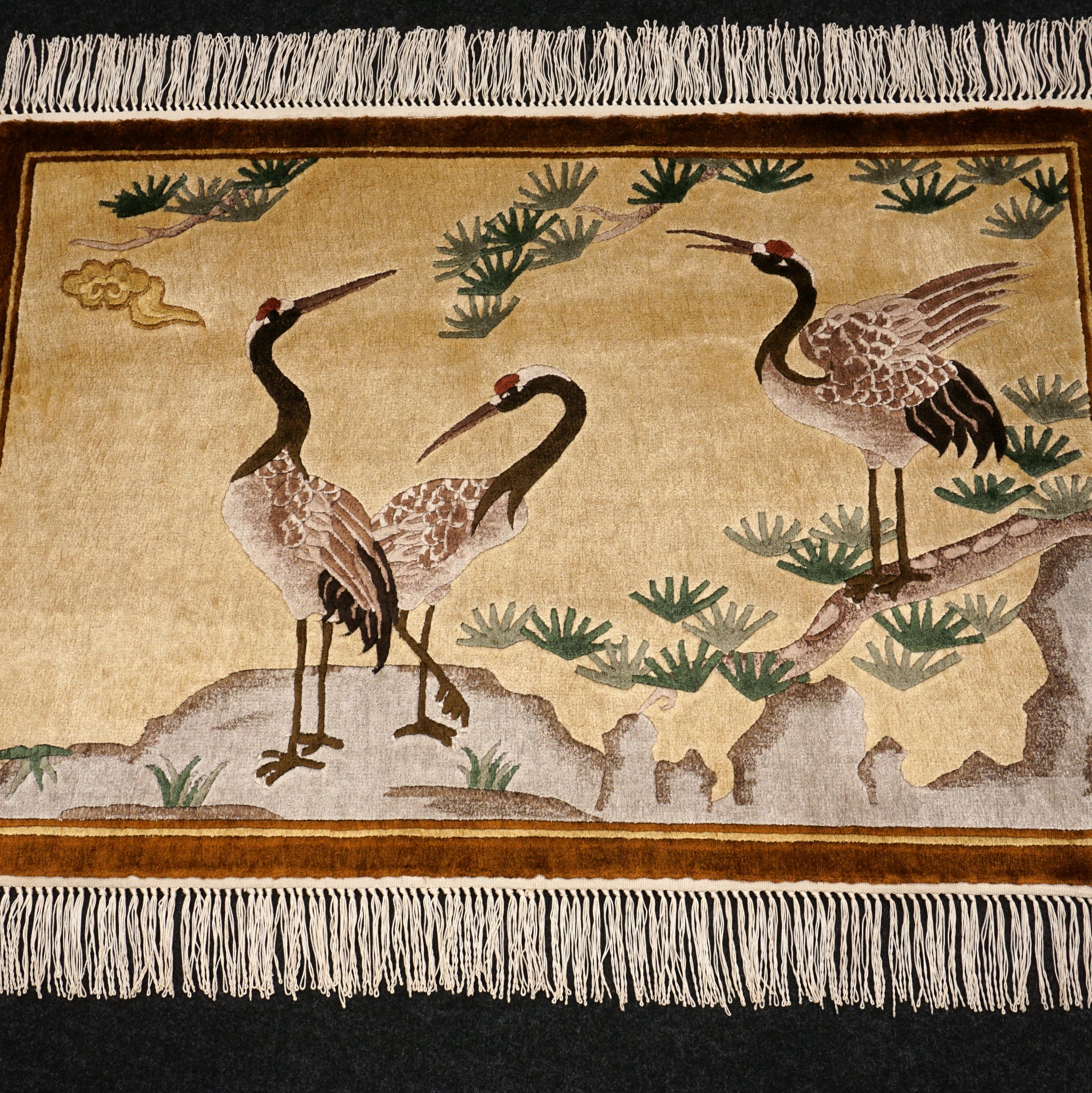 China Seidenteppich Vogelmotive 90 x 65 cm Orient Teppich Handgeknüpft