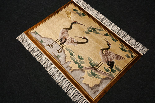 China Seidenteppich Vogelmotive 90 x 65 cm Orient Teppich Handgeknüpft