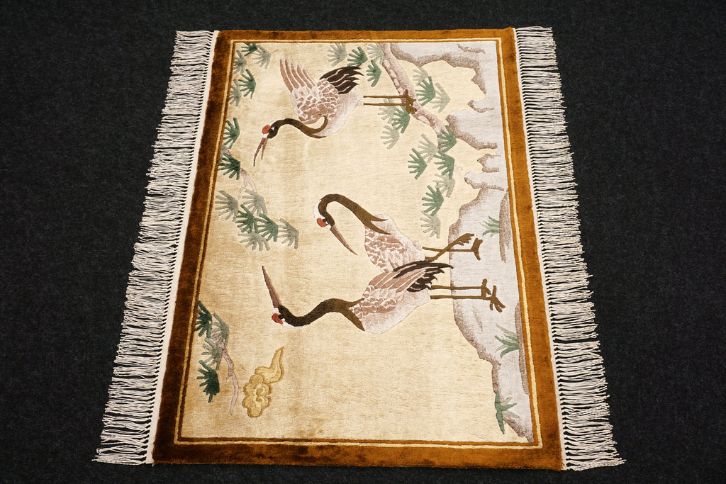 China Seidenteppich Vogelmotive 90 x 65 cm Orient Teppich Handgeknüpft