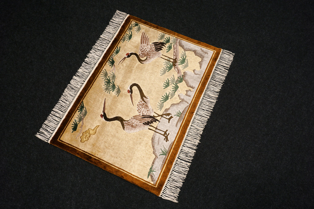 China Seidenteppich Vogelmotive 90 x 65 cm Orient Teppich Handgeknüpft