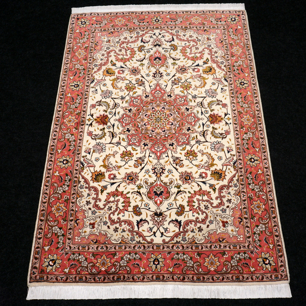 Täbriz Teppich 150 x 102 cm Seide Beige Perserteppich Handgeknüpft