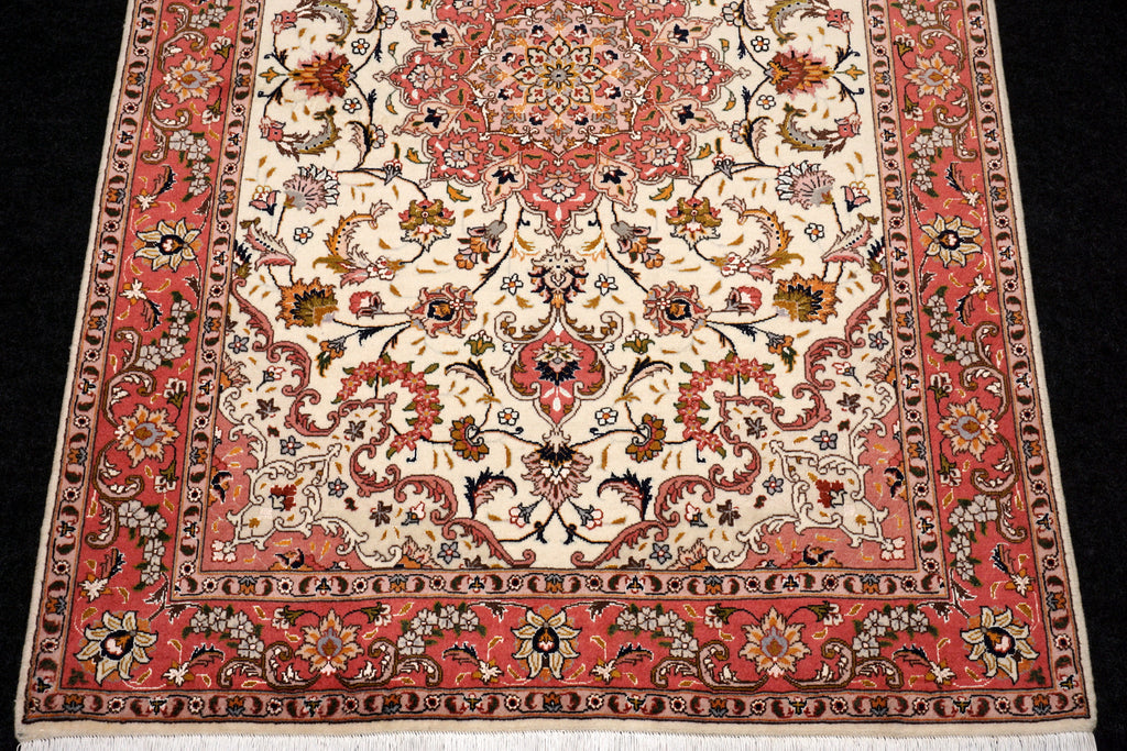 Täbriz Teppich 150 x 102 cm Seide Beige Perserteppich Handgeknüpft