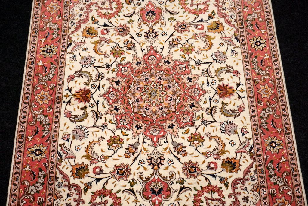Täbriz Teppich 150 x 102 cm Seide Beige Perserteppich Handgeknüpft