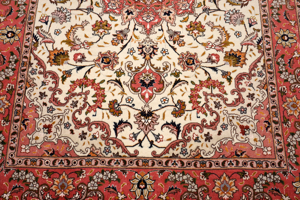 Täbriz Teppich 150 x 102 cm Seide Beige Perserteppich Handgeknüpft