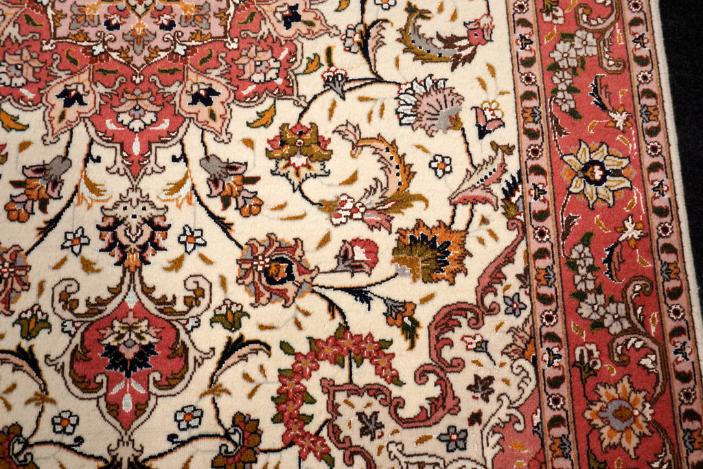Täbriz Teppich 150 x 102 cm Seide Beige Perserteppich Handgeknüpft