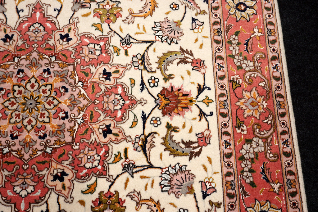 Täbriz Teppich 150 x 102 cm Seide Beige Perserteppich Handgeknüpft