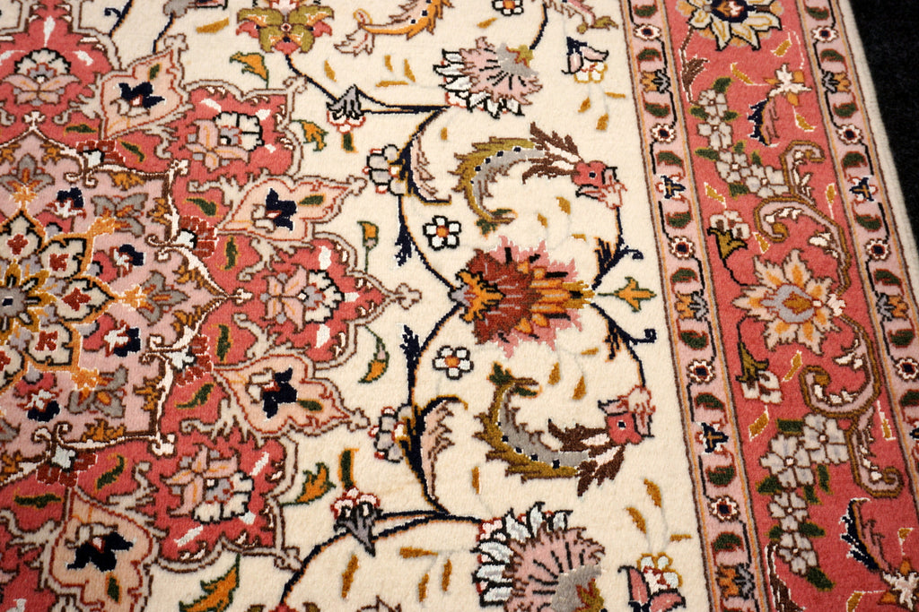 Täbriz Teppich 150 x 102 cm Seide Beige Perserteppich Handgeknüpft