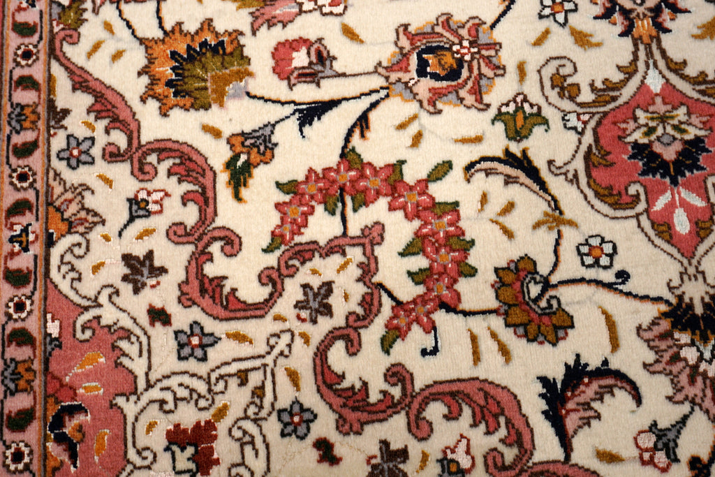 Täbriz Teppich 150 x 102 cm Seide Beige Perserteppich Handgeknüpft
