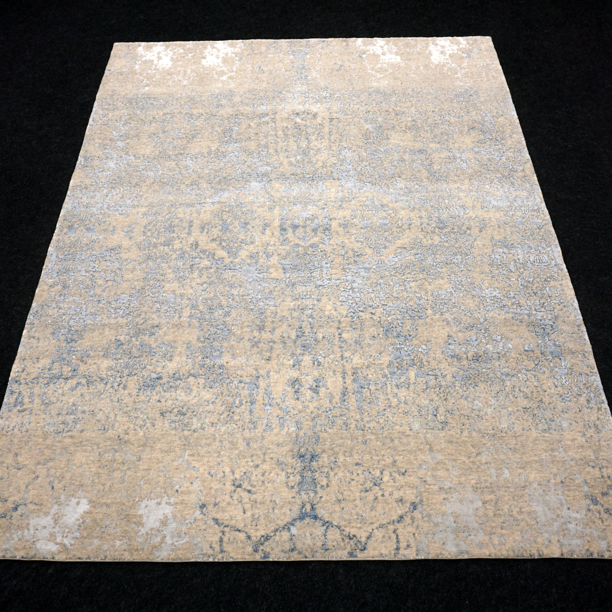 Designerteppich Seide Blau Vintage-Design
