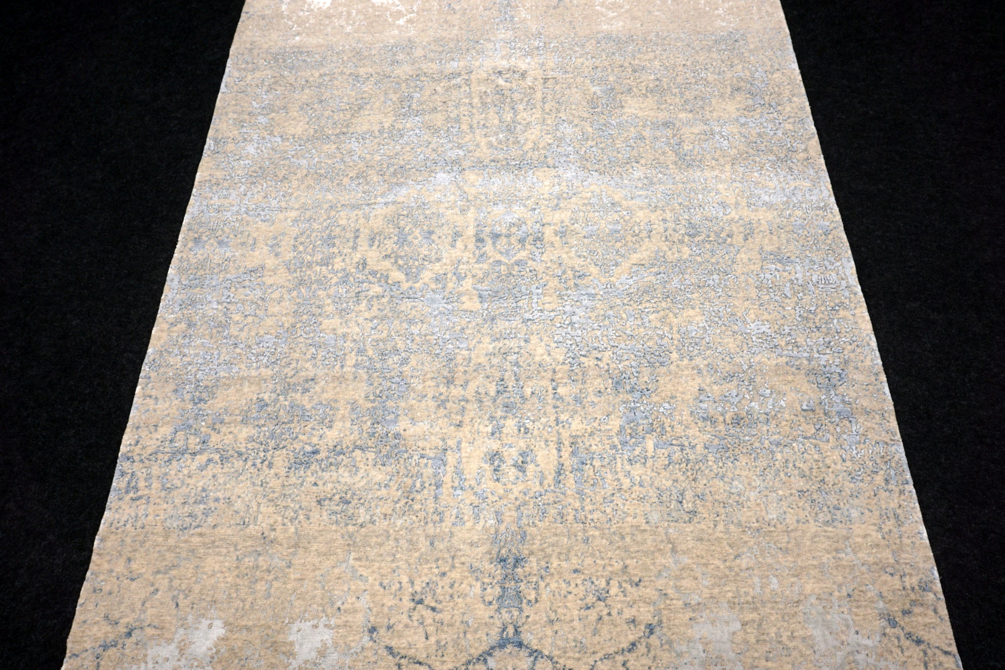 Designerteppich Seide Blau Vintage-Design