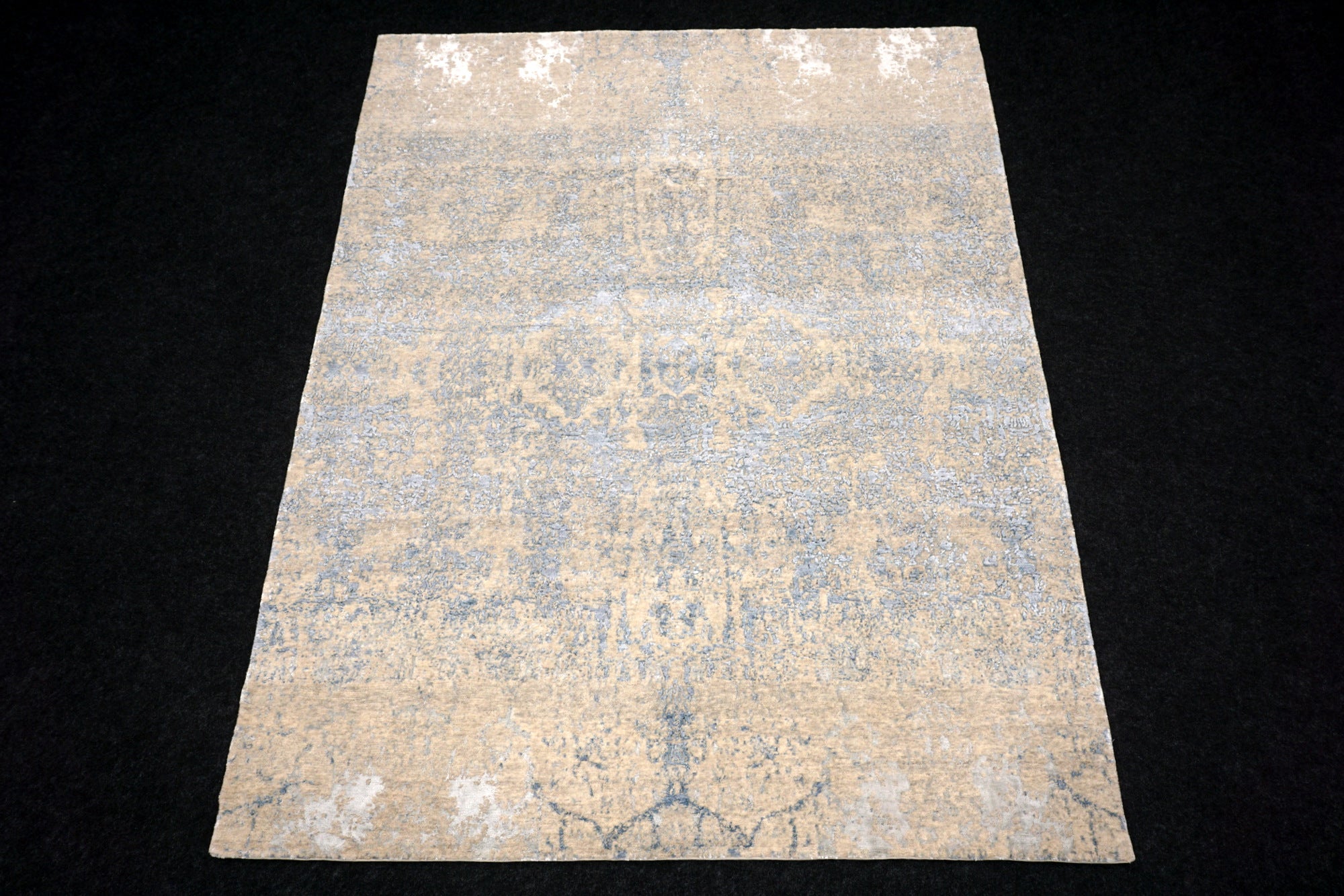 Designerteppich Seide Blau Vintage-Design