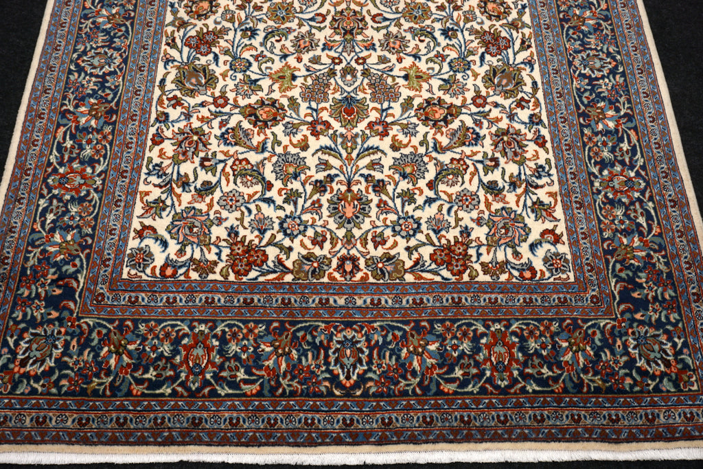 Keschan Perserteppich - florales Muster in Creme und Blau