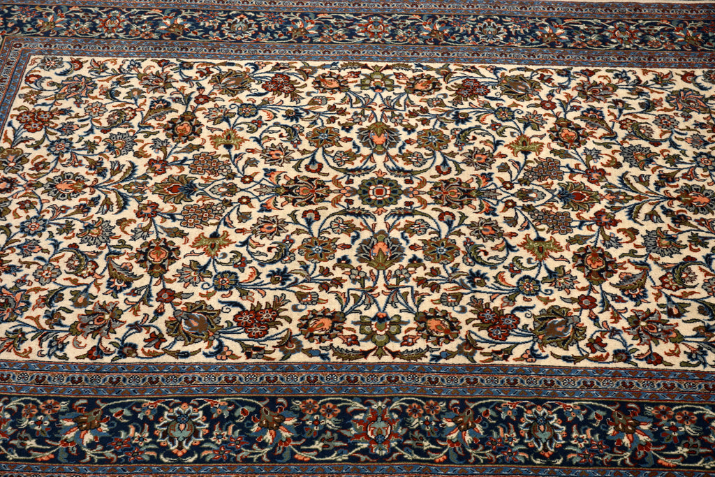 Keschan Perserteppich - florales Muster in Creme und Blau