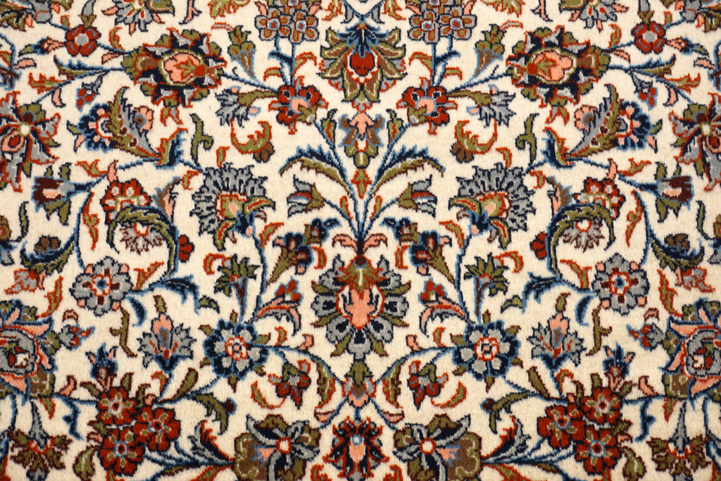 Keschan Perserteppich - florales Muster in Creme und Blau