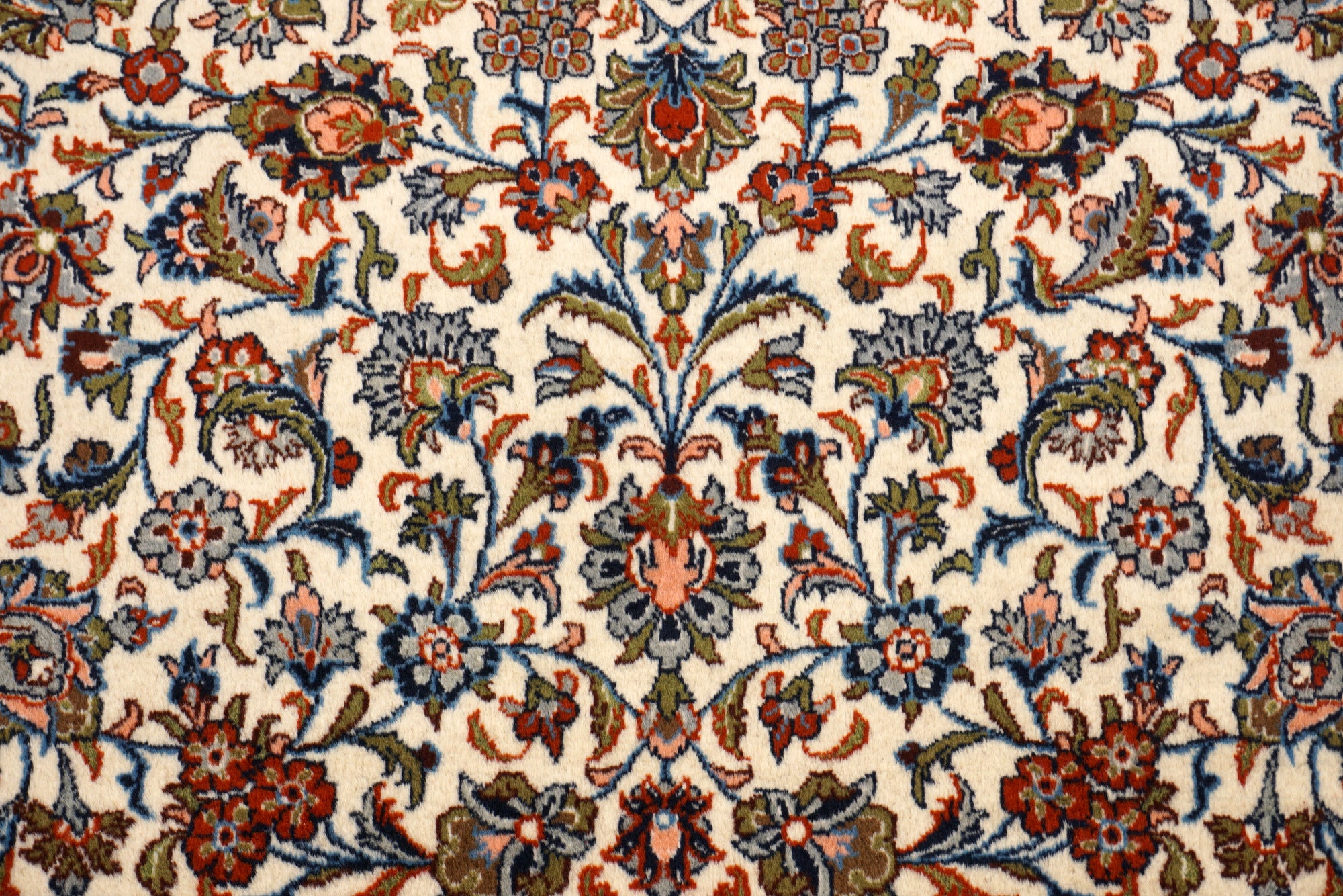 Keschan Perserteppich - florales Muster in Creme und Blau