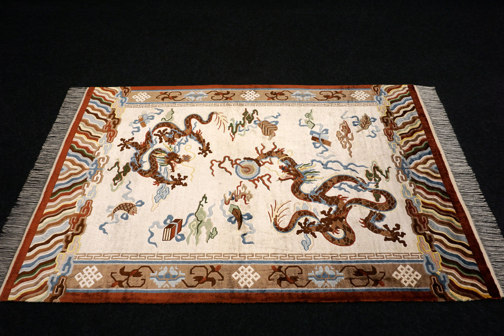 China Drachen Motiv Seidenteppich 184 x 124 cm Orient Teppich