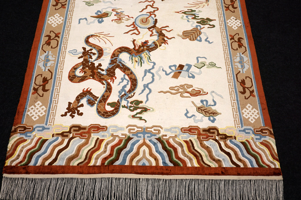 China Drachen Motiv Seidenteppich 184 x 124 cm Orient Teppich