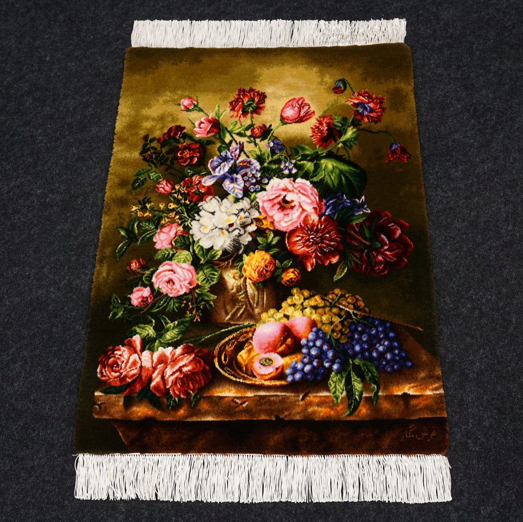 Täbriz Blumenstrauß Teppich 70 x 50 cm Perserteppich Handgeknüpft