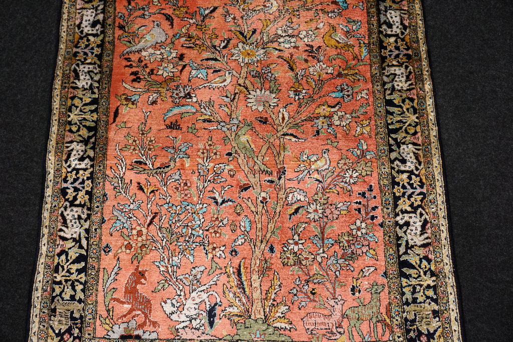 Ghom Seidenteppich - Lebensbaum mit Tiermotiven