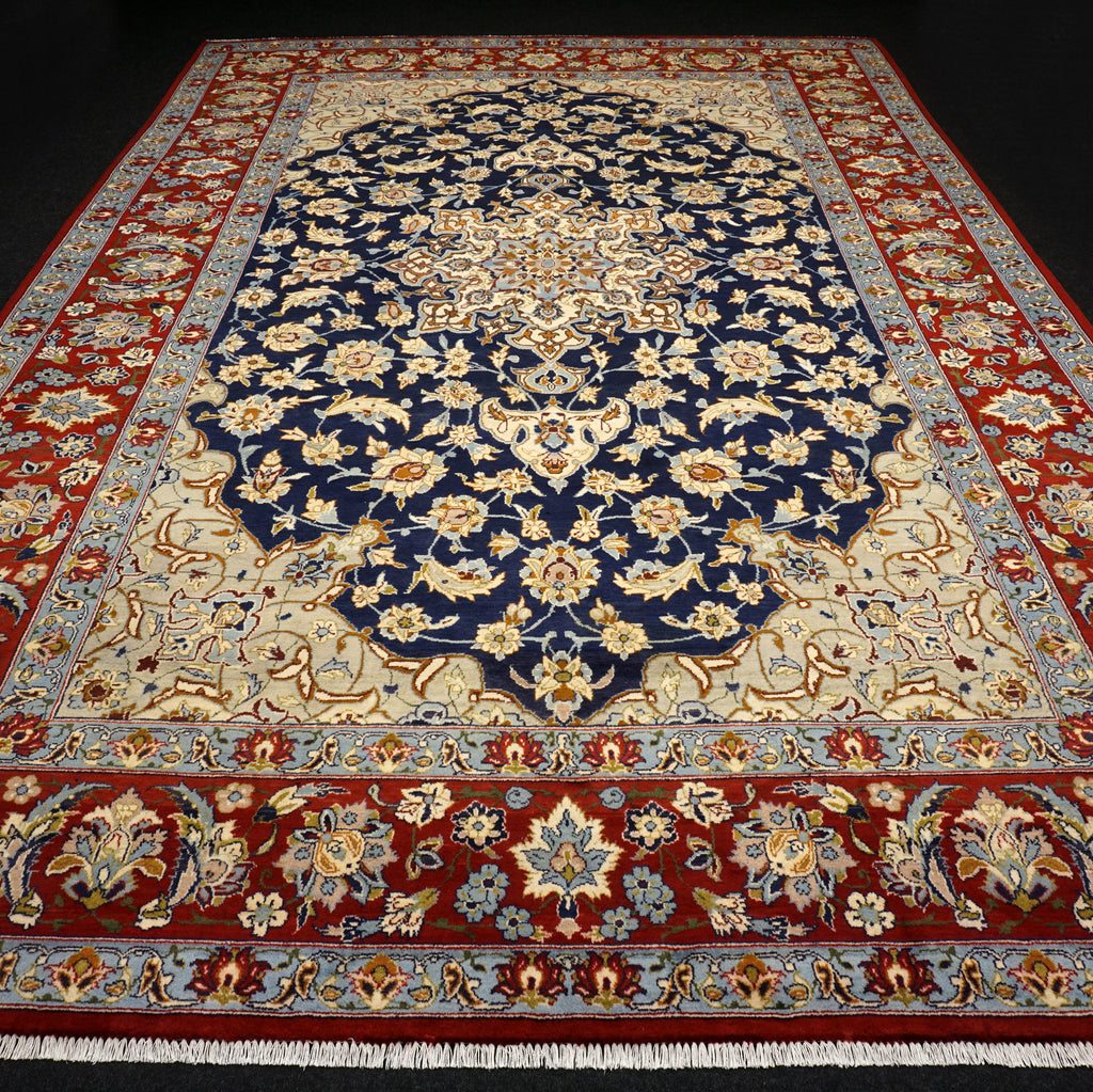 Yazd - Dunkelblau, Rot & Beige - Perserteppich