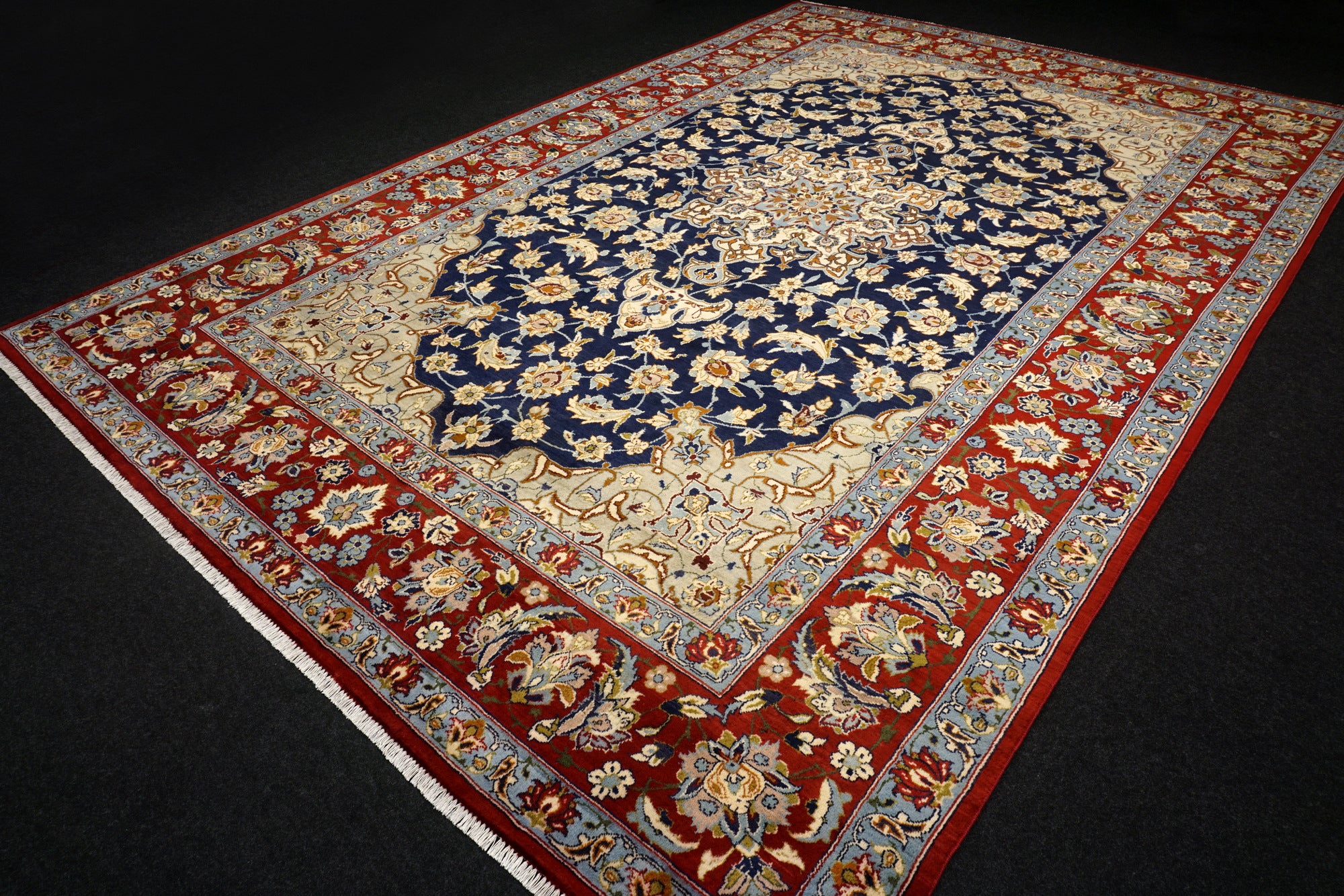 Yazd - Dunkelblau, Rot & Beige - Perserteppich