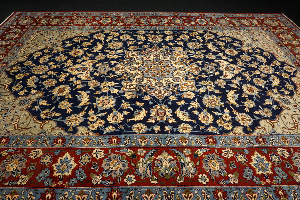 Yazd - Dunkelblau, Rot & Beige - Perserteppich