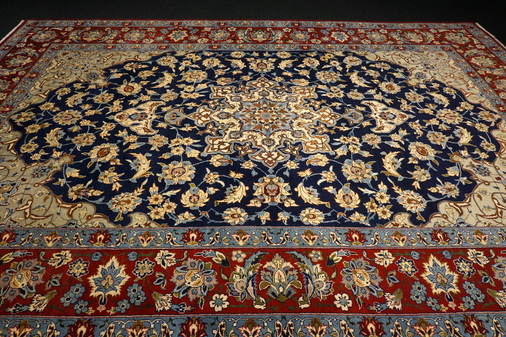 Yazd - Dunkelblau, Rot & Beige - Perserteppich