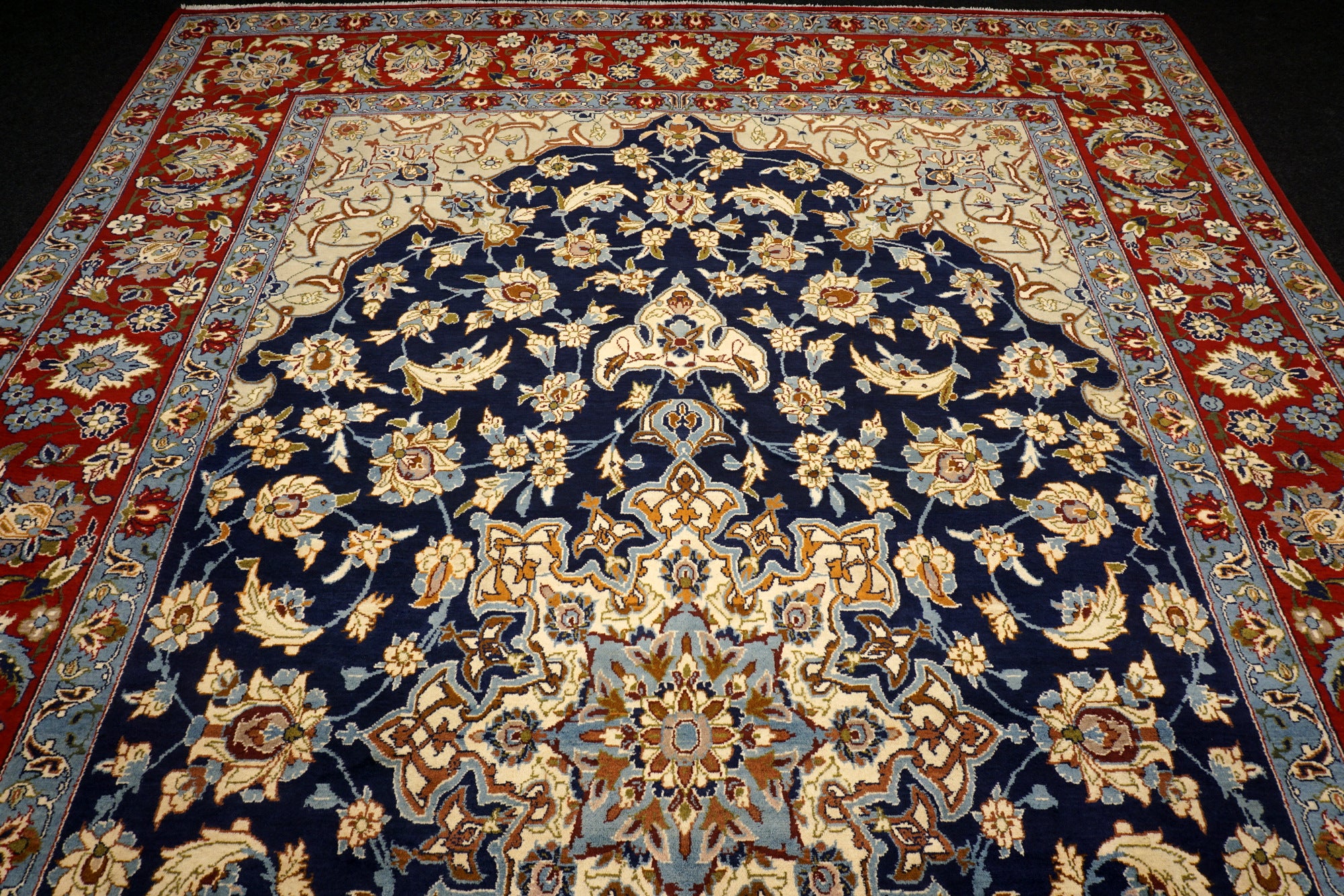 Yazd - Dunkelblau, Rot & Beige - Perserteppich