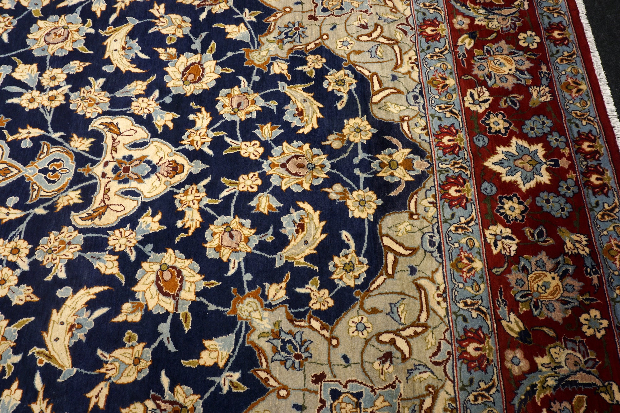 Yazd - Dunkelblau, Rot & Beige - Perserteppich