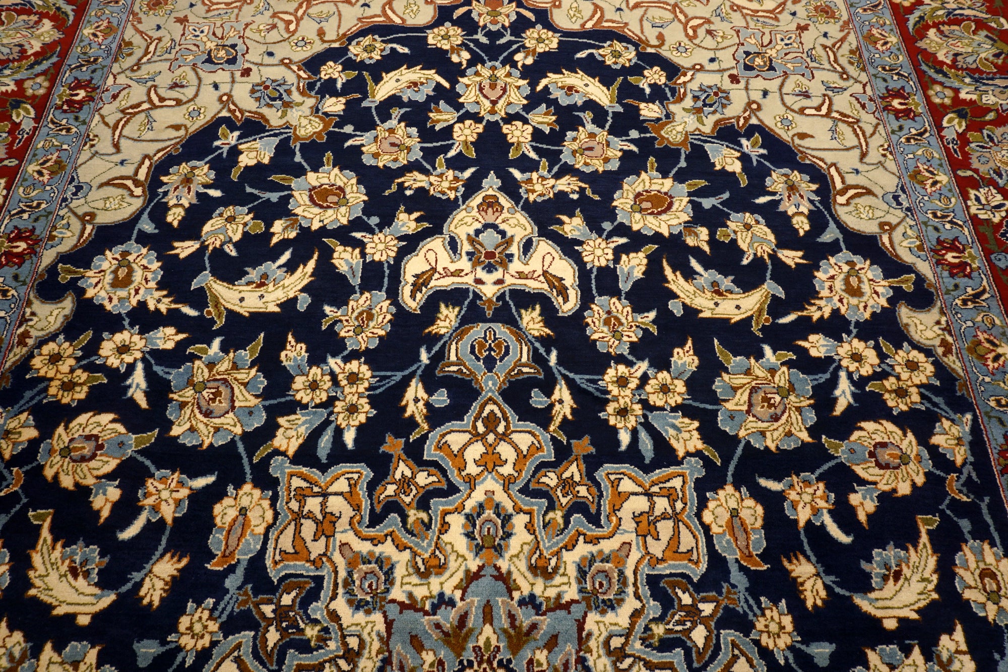 Yazd - Dunkelblau, Rot & Beige - Perserteppich