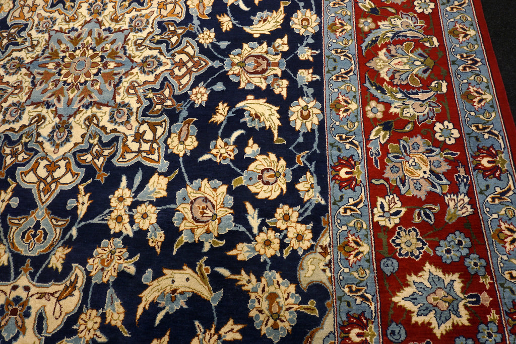 Yazd - Dunkelblau, Rot & Beige - Perserteppich