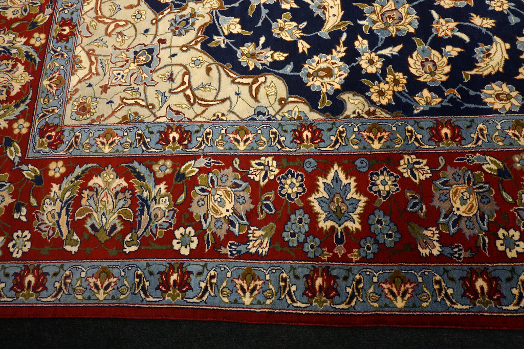 Yazd - Dunkelblau, Rot & Beige - Perserteppich