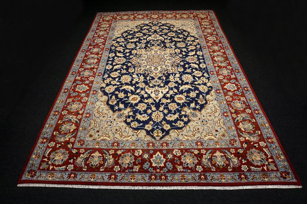 Yazd - Dunkelblau, Rot & Beige - Perserteppich