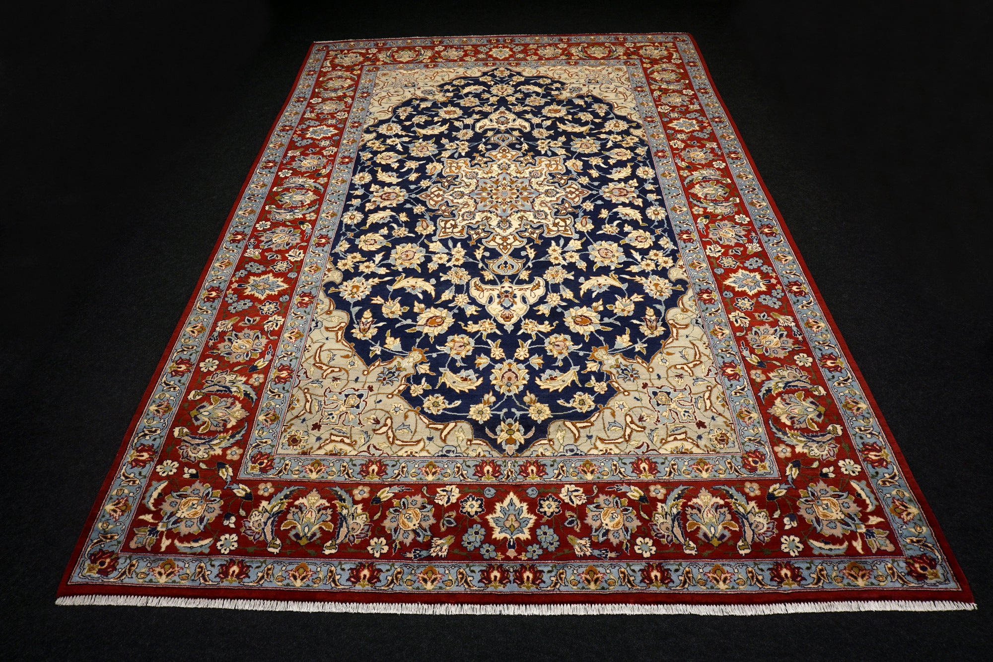 Yazd - Dunkelblau, Rot & Beige - Perserteppich