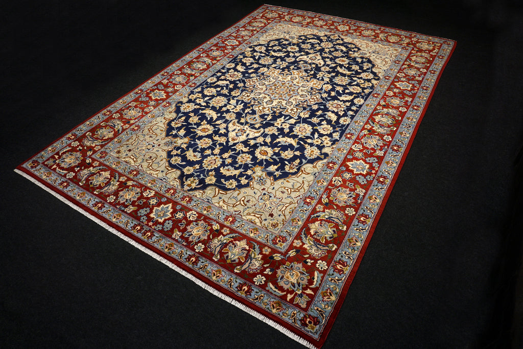 Yazd - Dunkelblau, Rot & Beige - Perserteppich