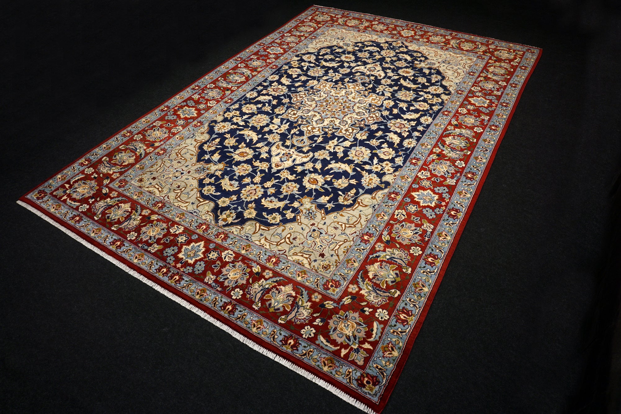 Yazd - Dunkelblau, Rot & Beige - Perserteppich