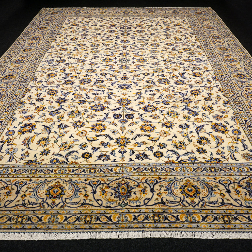 Keschan Perserteppich in Beige, Gold und Blau