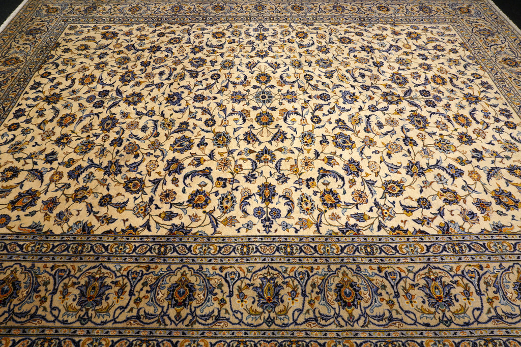 Keschan Perserteppich in Beige, Gold und Blau